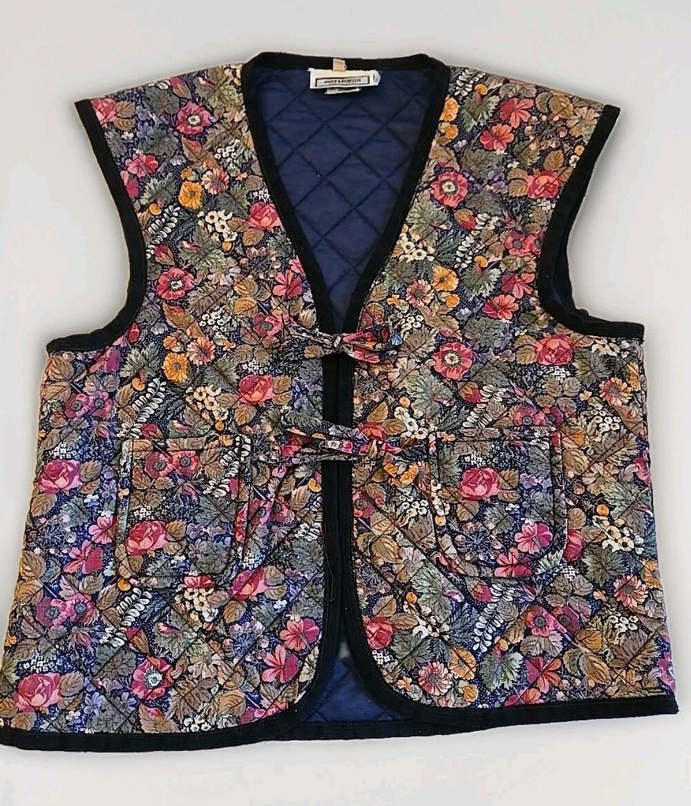 Vintage 70s 80s English Floral Tapestry Vest S/M Quilted Waistcoat UK 14